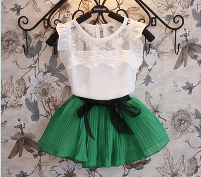 Conjunto Elegante de Dos Piezas con Falda Plisada de Gasa y Encaje - Image 11