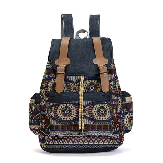 Mochila Escolar Étnica Denim con Cordón y Gran Capacidad - Image 12