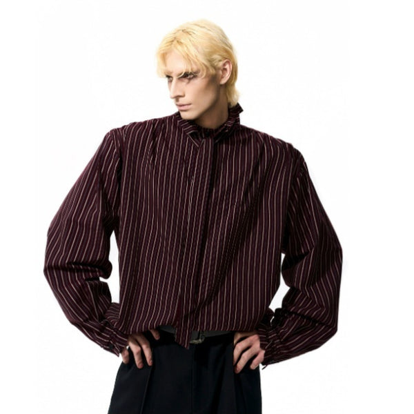 Camisa Vintage de Rayas Verticales Estilo Francés con Corbata Integrada