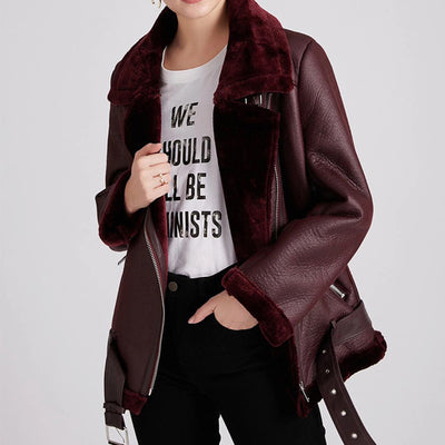 Chaqueta de Cuero Sintético Grueso con Forro de Borrego para Mujer - Image 14