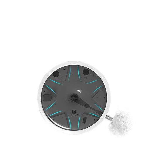 White electric cat toy with a colorful feather attachment and four AA batteries for interactive pet play. - Image 3