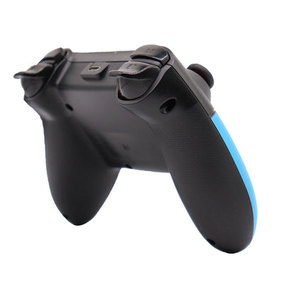 Black wireless gamepad with blue left grip and red right grip, featuring dual analog sticks and face buttons. - Image 4