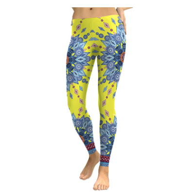 Leggings Deportivos Mandala Floral Amarillo y Azul para Yoga - Image 3