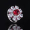 S925 Plateado Jewelry Set Imitated Pigeon Blood Rojo Treasure Flower-shaped Ring Earring Pendant Three-piece Set Ring No.5