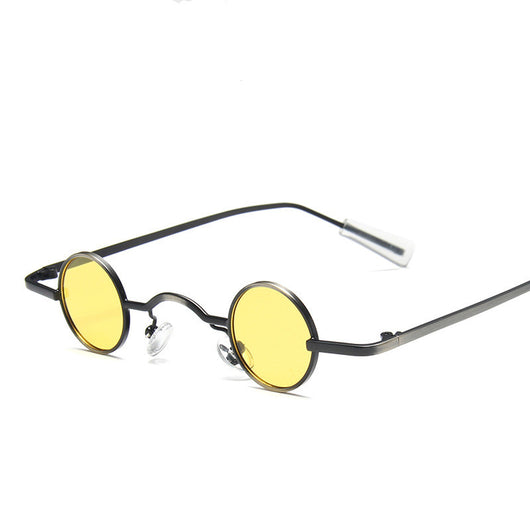 Small frame retro round sunglasses with black metal frames and brown polarized lenses, angled on a white background. - Image 7