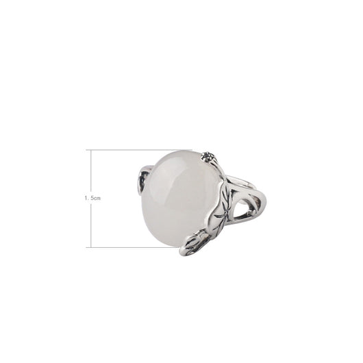 Anillo de Plata S990 con Jade Blanco Hetian Natural, Diseño Étnico Retro de Flor de Loto - Image 6