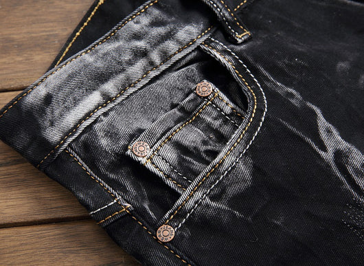 Pantalones Vaqueros Rotos Retro con Stretch para Hombre - Image 9