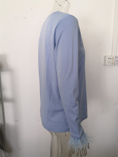 Blusa Casual para Mujer con Cuello Redondo y Detalles de Plumas - Image 18