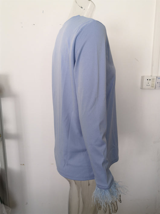 Blusa Casual para Mujer con Cuello Redondo y Detalles de Plumas - Image 18