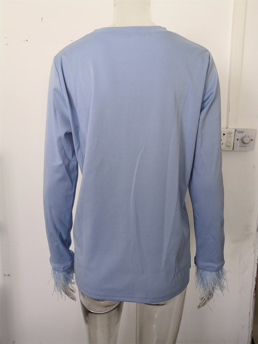 Blusa Casual para Mujer con Cuello Redondo y Detalles de Plumas - Image 19