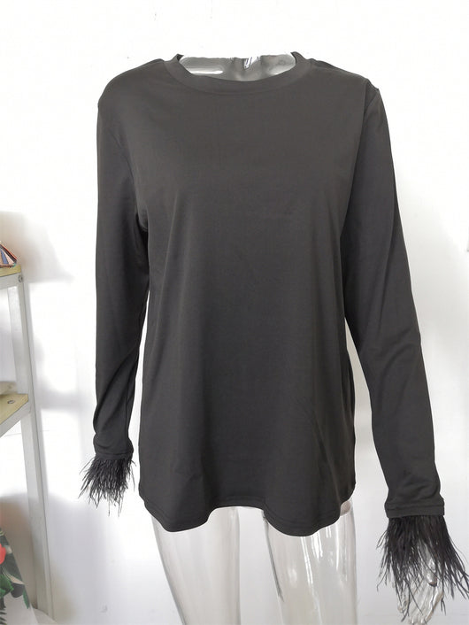 Blusa Casual para Mujer con Cuello Redondo y Detalles de Plumas - Image 20