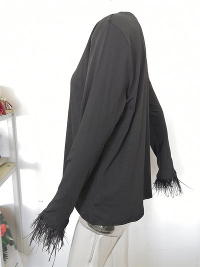 Blusa Casual para Mujer con Cuello Redondo y Detalles de Plumas - Image 21