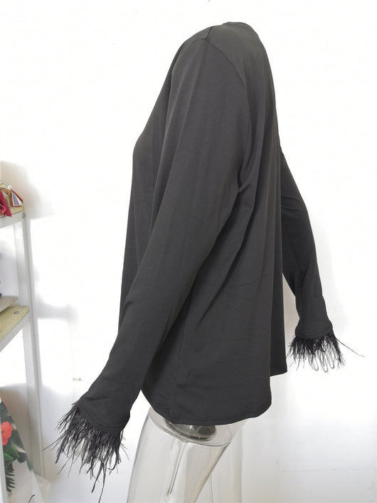 Blusa Casual para Mujer con Cuello Redondo y Detalles de Plumas - Image 21