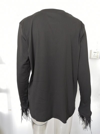 Blusa Casual para Mujer con Cuello Redondo y Detalles de Plumas - Image 22
