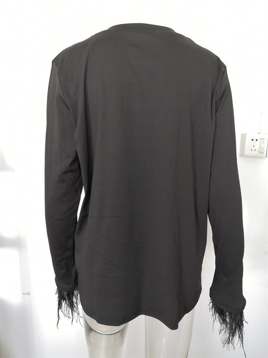 Blusa Casual para Mujer con Cuello Redondo y Detalles de Plumas - Image 22