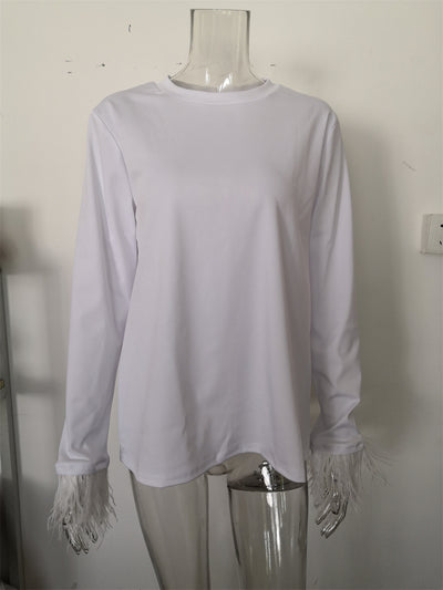 Blusa Casual para Mujer con Cuello Redondo y Detalles de Plumas - Image 23