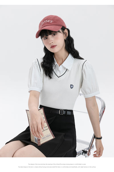 Suéter Tejido Tipo Polo con Efecto Dos Piezas para Mujer - Image 9