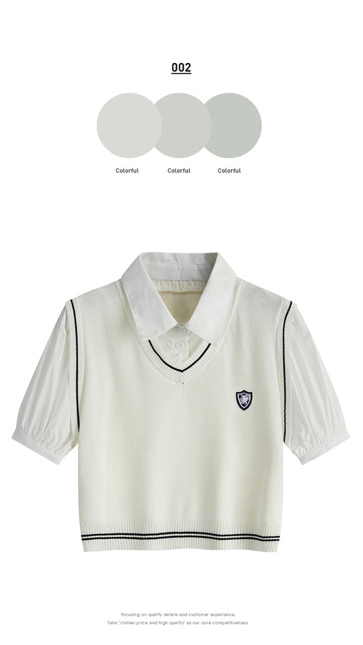 Suéter Tejido Tipo Polo con Efecto Dos Piezas para Mujer - Image 15