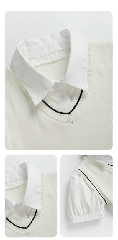 Suéter Tejido Tipo Polo con Efecto Dos Piezas para Mujer - Image 16