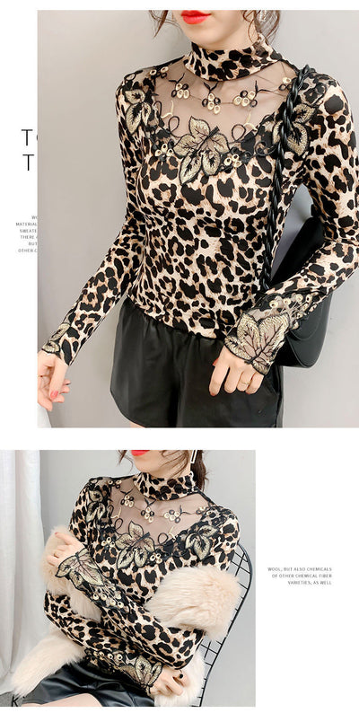 Blusa Estilo Occidental Estampado Leopardo con Encaje Bordado - Image 13