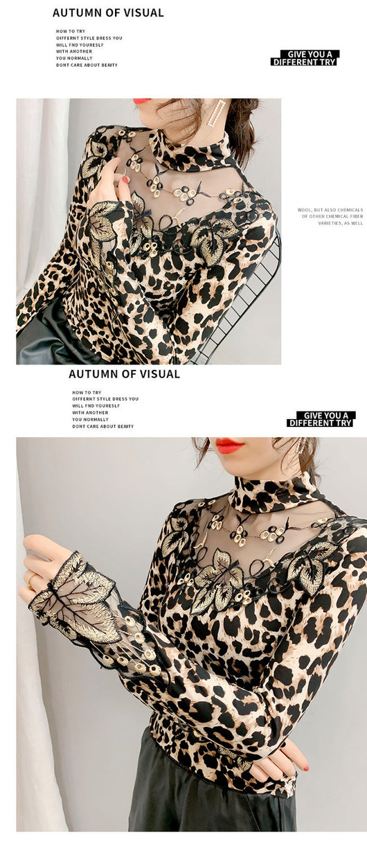 Blusa Estilo Occidental Estampado Leopardo con Encaje Bordado - Image 14