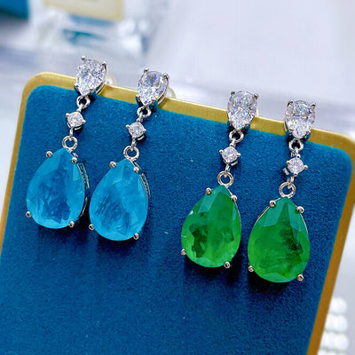 Aretes de Plata con Paraiba Sintético en Forma de Gota de Agua - Image 6