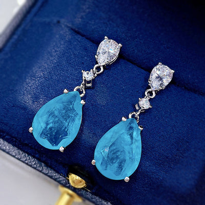 Aretes de Plata con Paraiba Sintético en Forma de Gota de Agua - Image 7