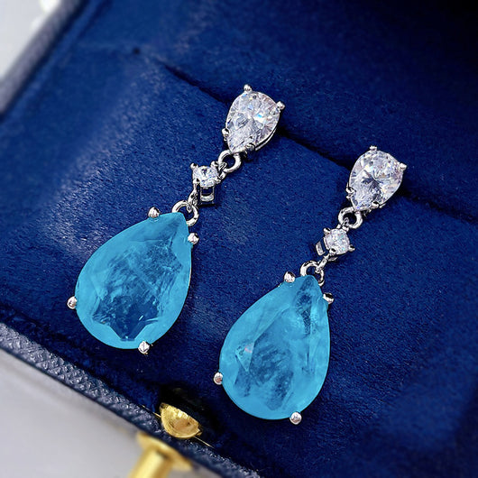 Aretes de Plata con Paraiba Sintético en Forma de Gota de Agua - Image 7