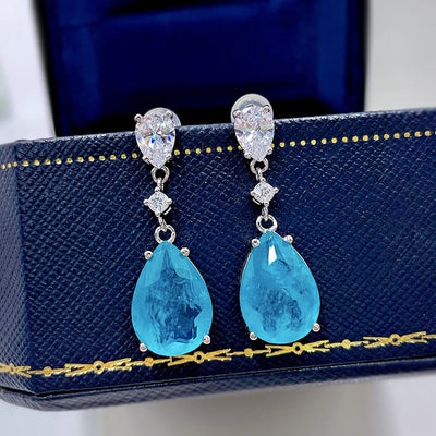 Aretes de Plata con Paraiba Sintético en Forma de Gota de Agua - Image 10