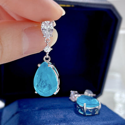 Aretes de Plata con Paraiba Sintético en Forma de Gota de Agua - Image 12