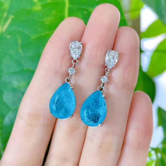Aretes de Plata con Paraiba Sintético en Forma de Gota de Agua - Image 13