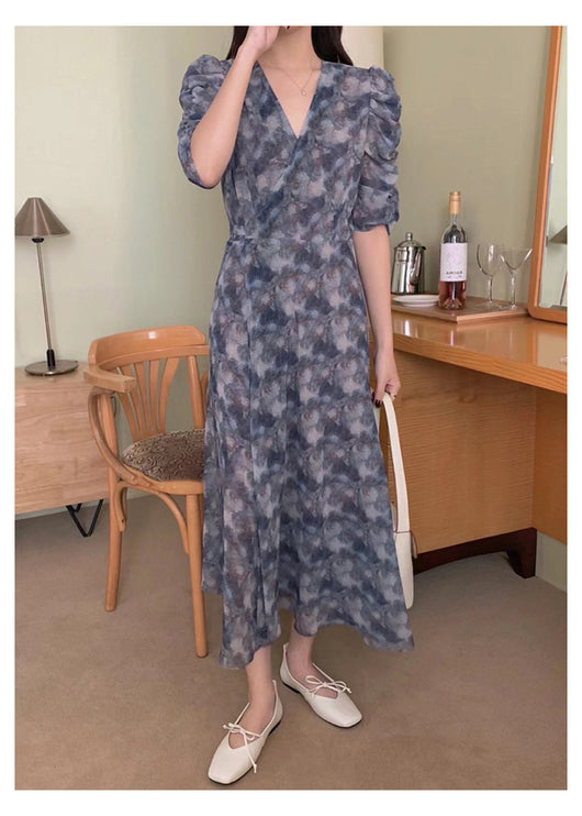 Vestido Floral Elegante Cuello en V Retro Sofisticado - Image 11