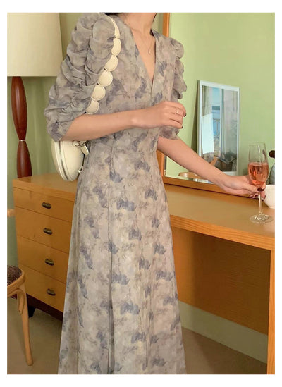 Vestido Floral Elegante Cuello en V Retro Sofisticado - Image 14