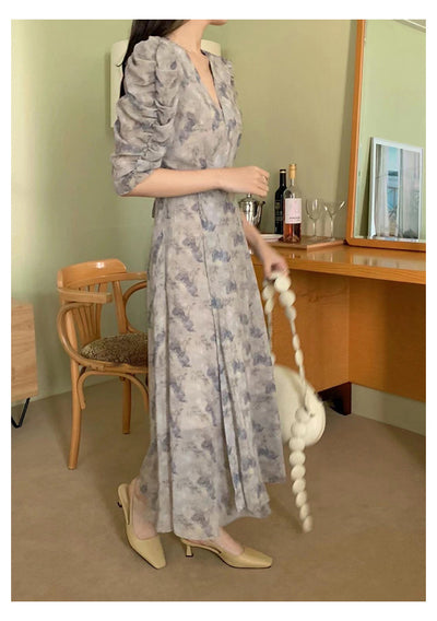 Vestido Floral Elegante Cuello en V Retro Sofisticado - Image 16