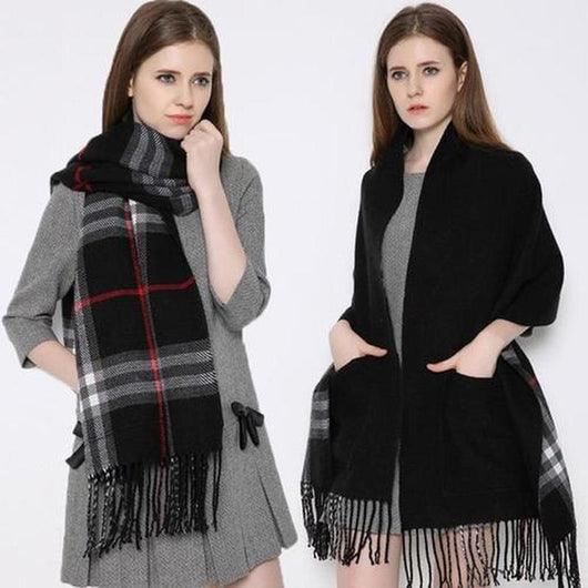 Chal Cashmere con Bolsillos y Flecos a Cuadros - Image 8