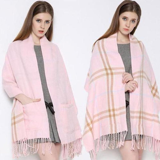 Chal Cashmere con Bolsillos y Flecos a Cuadros - Image 11