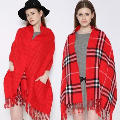 Chal Cashmere con Bolsillos y Flecos a Cuadros - Image 12