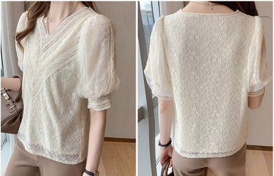 Blusa Elegante Cuello en V con Mangas Abullonadas - Image 7