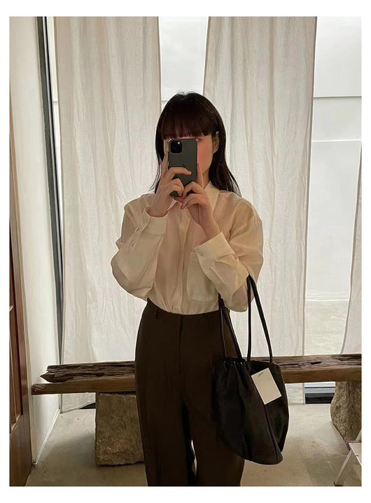 Camisa Tencel de Manga Larga Colores Sólidos para Trabajo Diario - Image 8