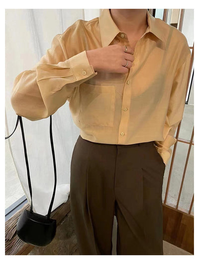 Camisa Tencel de Manga Larga Colores Sólidos para Trabajo Diario - Image 10