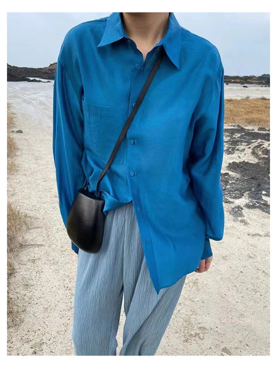 Camisa Tencel de Manga Larga Colores Sólidos para Trabajo Diario - Image 11