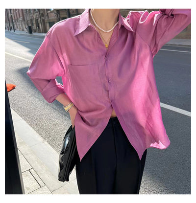 Camisa Tencel de Manga Larga Colores Sólidos para Trabajo Diario - Image 16