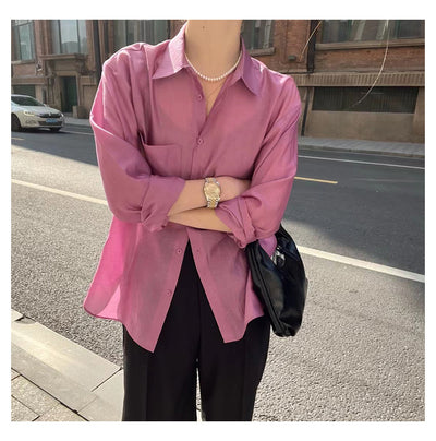 Camisa Tencel de Manga Larga Colores Sólidos para Trabajo Diario - Image 18