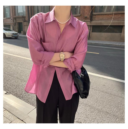 Camisa Tencel de Manga Larga Colores Sólidos para Trabajo Diario - Image 18