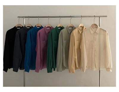 Camisa Tencel de Manga Larga Colores Sólidos para Trabajo Diario - Image 19