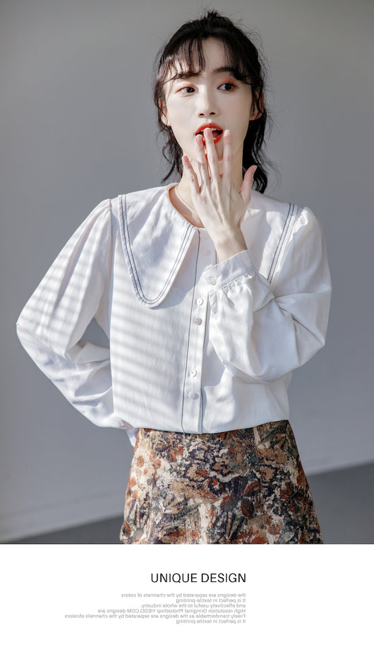 Blusa Cuello Bebé Azul Manga Larga Diseño Sofisticado para Mujer - Image 16