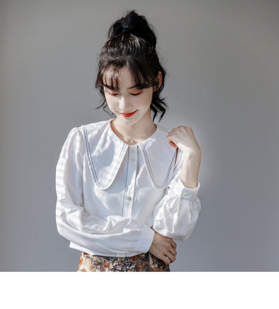 Blusa Cuello Bebé Azul Manga Larga Diseño Sofisticado para Mujer - Image 23