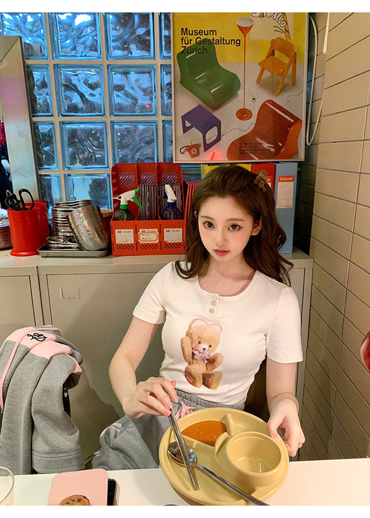Playera Manga Larga Estampado Oso Rejuvenecedor para Mujer Primavera - Image 10