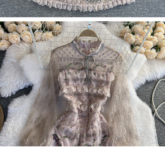 Vestido de Encaje Bordado Elegante con Detalles de Costura - Image 9