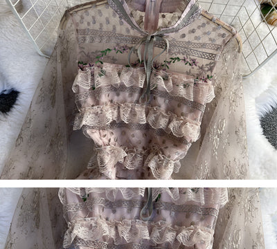 Vestido de Encaje Bordado Elegante con Detalles de Costura - Image 11
